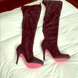 Black faux stretch suede thigh high boots size 8